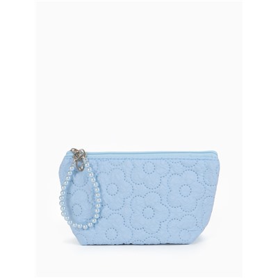 Косметичка женская «Цветочки», на молнии, ручка из бусин, голубая