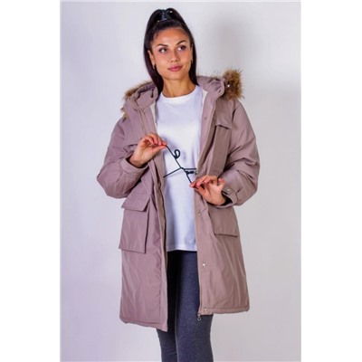 Зимняя парка удлиненная, с капюшоном натуральный мех арт. 619 (Коричневый)