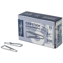 Скрепки канцелярские 31мм/100шт треугольные оцинк карт/уп С31-100Ц Глобус