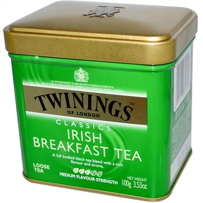 Twinings, Classics, листовой чай Irish Breakfast, 100 г (3,53 унции)