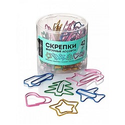 Скрепки канцелярские 28-45мм/42шт фигурные, полимерное покрытие ассорти С28-45ФА/1 Глобус