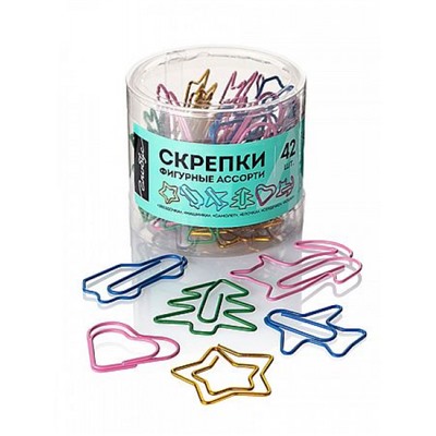 Скрепки канцелярские 28-45мм/42шт фигурные, полимерное покрытие ассорти С28-45ФА/1 Глобус