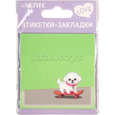Самоклеящиеся этикетки-закладки "Puppy" пластиковые полупрозрачные, 76x76 мм, 50 листов, мятные