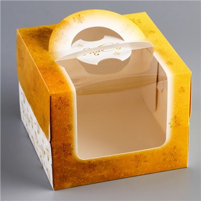 Коробка под бенто - торт с окном новогодняя «Исполнения желаний», 16×16×12.5 см