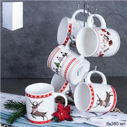 Кружка 6 штук на металлстенде 380 мл / 1188-7 / кружка новогодняя