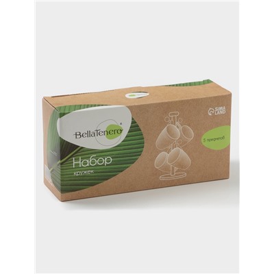 Набор кружек BellaTenero, 300 мл, 4 шт., на бамбуковой подставке, фарфор, белый