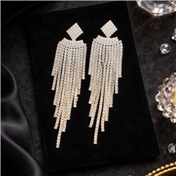 Серьги длинные висячие со стразами "Вечерние", цвет: серебристый и прозрачный, арт.012.058