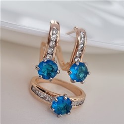 Комплект ювелирной бижутерии коллекция "Дубай" серьги и кольцо 18 р, покрытие позолота, вставка: фианиты, цвет: голубой и прозрачный, арт.215.374-18