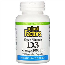 Natural Factors, Vegan Vitamin D3, 50 mcg (2,000 IU), 90 Vegetarian Capsules