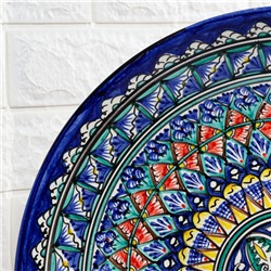 Ляган узбекский Риштанская керамика «Узоры», d=42 см, синий МИКС