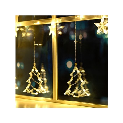 Гирлянда «Бахрома» 2.4×0.9 м с насадками «Ёлки», IP20, прозрачная нить, 138 LED, свечение тёплое белое, 8 режимов, 220 В