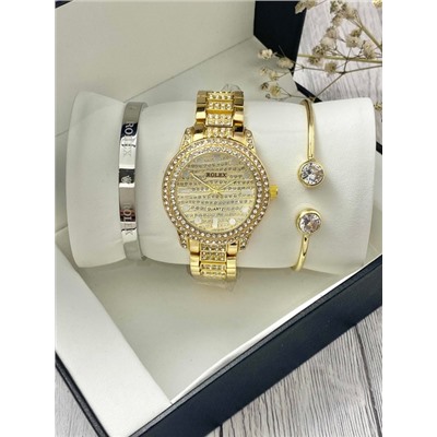 Подарочный набор для женщин часы, 2 браслета + коробка #22864426