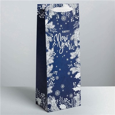 Пакет новогодний подарочный под бутылку Happy New Year!, 13×35×10 см