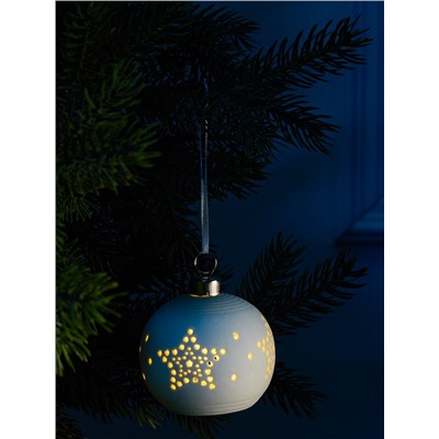 Ёлочный шар «Звёздочки», 6.9×6.9×5.9 см, 1 LED, керамика, от батареек LR44×2, свечение тёплое белое
