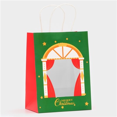 Пакет подарочный новогодний с окном «Театр» 19×26×13 см