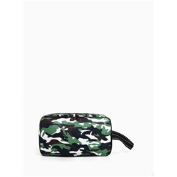 Косметичка на молнии мужская, с ручкой, с принтом, с сеткой, камуфляж/зелёная