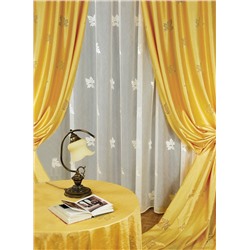 Готовые шторы арт.  25880/250, КЛЕНОВЫЙ ЛИСТ, комплект для гостиной, тюль- креш кремового цвета размеры: 250 см высота х 500 см ширина, портьеры средней плотности размеры (250 см высота * 155 см ширина) х 2, золотистые.