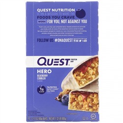 Quest Nutrition, Протеиновый батончик Hero, пирог с голубикой, 10 батончиков, вес каждого 60 г (2,12 унции) (Discontinued Item)