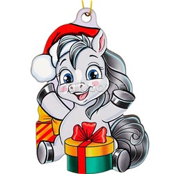 Новогодняя ёлочная подвеска из дерева "Пони с подарками" 9 см