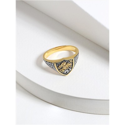 Печатка мужская из золочёного серебра с чернением - Святой Георгий Победоносец 925 пробы 1-173чз