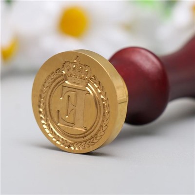 Печать для сургуча с деревянной ручкой «Корона с буквой E», 9×2.5×2.5 см