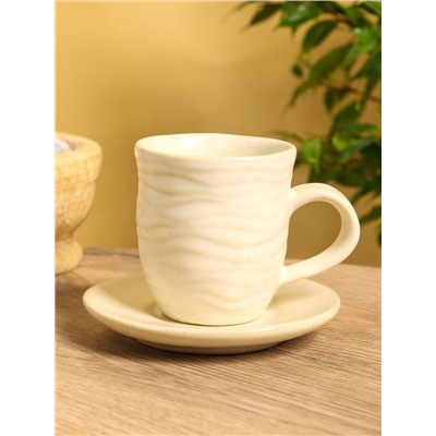 Чашка с блюдцем «Камень 2», 13×13×10 см, керамика, бежевая в крошку