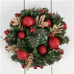 Венок новогодний d=20 см «Зимнее волшебство», с красными шариками