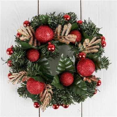 Венок новогодний d=20 см «Зимнее волшебство», с красными шариками