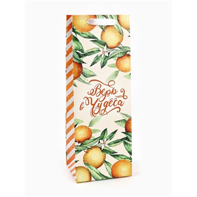 Пакет подарочный новогодний под бутылку «Апельсины», 13×36×10 см