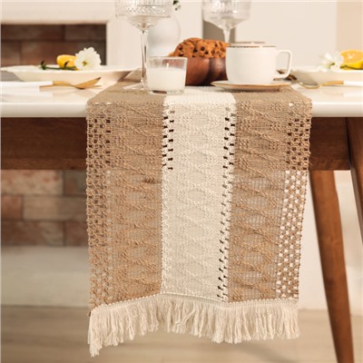 Дорожка «Этель. Сканди узор», коричневая, 32×150 см, 50% хлопок, 50% лён