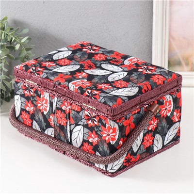 Шкатулка для рукоделия и шитья «Пуансеттия на чёрном», хранение ниток, иголок, мелочи, 19×26×14.5 см