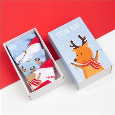 Носки детские новогодние Крошка Я «Оленёнок», набор 4 пары, 8-10 см