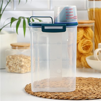 Контейнер для хранения сыпучих с дозатором, 2 кг, 17×10.5×29 см, пластик, прозрачный