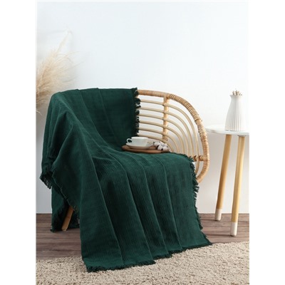 Плед с бахромой «Этель» Emerald, 130×180 см, жаккард