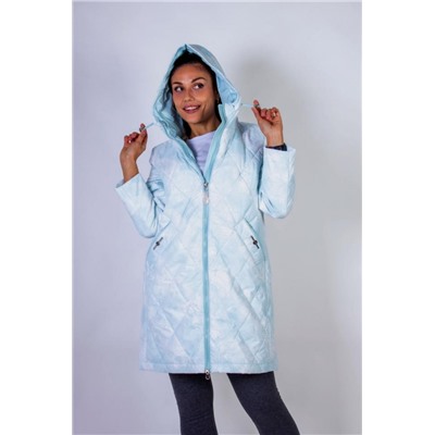 Элегантная демисезонная куртка с капюшоном Листья арт.338 (Бирюзовый)