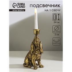 Подсвечник на 1 свечу «Спаниель», полистоун, золото, 14.5×9×24 см