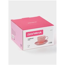 Чайная пара Доляна «Коралл», кружка 275 мл, блюдце 15.9×15.9 см, фарфор, розовая