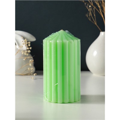 Свеча - цилиндр 7×14 см, 370 г, рифлёная, мята