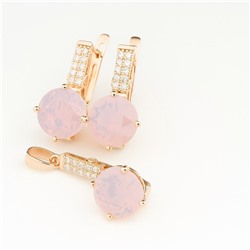 Комплект ювелирной бижутерии коллекция "Дубай" серьги и кулон, покрытие позолота, вставка: фианиты и цирконы, цвет: нежно-розовый и прозрачный, арт.414.002