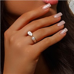 Кольцо разъемное ювелирная бижутерия, покрытие посеребрение, вставка: натуральный перламутровый жемчуг, арт.219.384