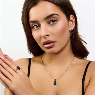 Комплект ювелирной бижутерии коллекция "Дубай" серьги, кулон и кольцо 17 р, покрытие позолота, вставка: стекло, цвет: сапфировый, арт.414.331-17