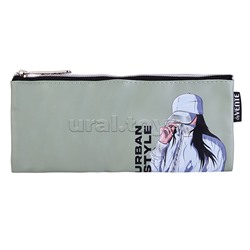 Пенал "Urban Style" 21,5x9x1 см, плоский для 35 предметов, на молнии, матовая антивандальная искусственная кожа до -40C, аппликация из искусственной кожи, с подкладом