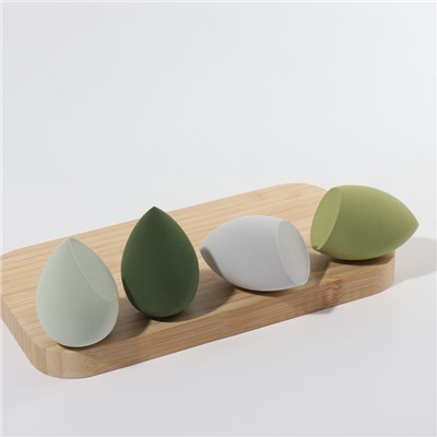 Спонжи для макияжа, набор - 4 шт., увеличиваются при намокании, цвет зелёный