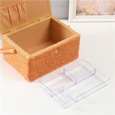 Шкатулка для рукоделия и шитья «Зелёно-оранжевая», хранение ниток, иголок, мелочи, 19×26×14.5 см