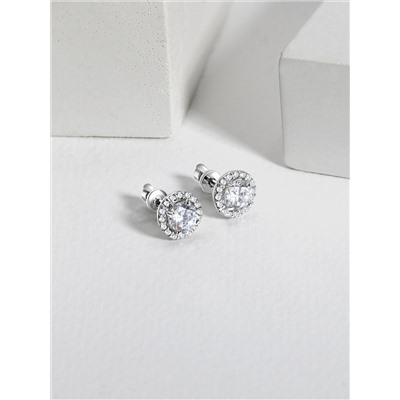 Серьги-пусеты из серебра с фианитами родированные 925 пробы 12-0491р