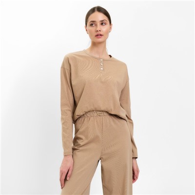 Пижама женская (лонгслив, брюки) MINAKU: Home collection, размер 42, бежевая