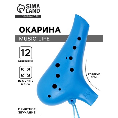Окарина Music Life 12 отверстий, синяя, 15.5×10×4.3 см