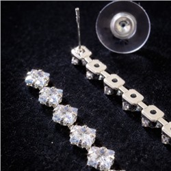 Серьги бижутерия висячие вечерние с камнями, цвет: серебристый и прозрачный, арт.012.065