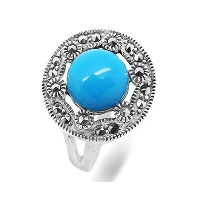 Кольцо из серебра бирюза пресс., марказит, SL-AGA39