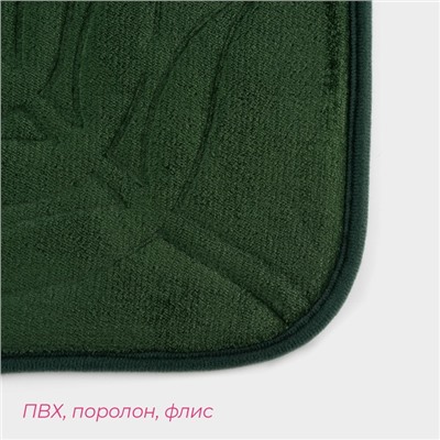 Коврики для ванной и туалета Доляна «Тропики», 2 шт.: 40×50 см, 50×80 см, цвет зелёный